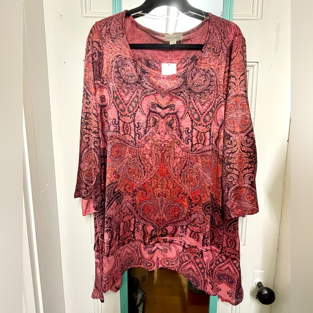 NWT One World 2X Autumn-Crepe 3/4 Sleeve Tunic